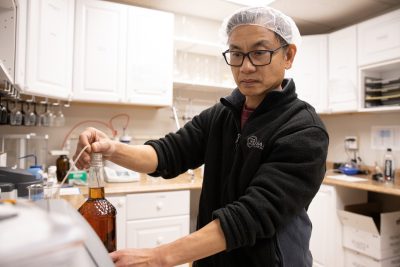 Male testing product in lab